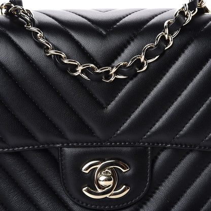 Chanel Lambskin Chevron Quilted Mini Square Flap Black 9 of 10