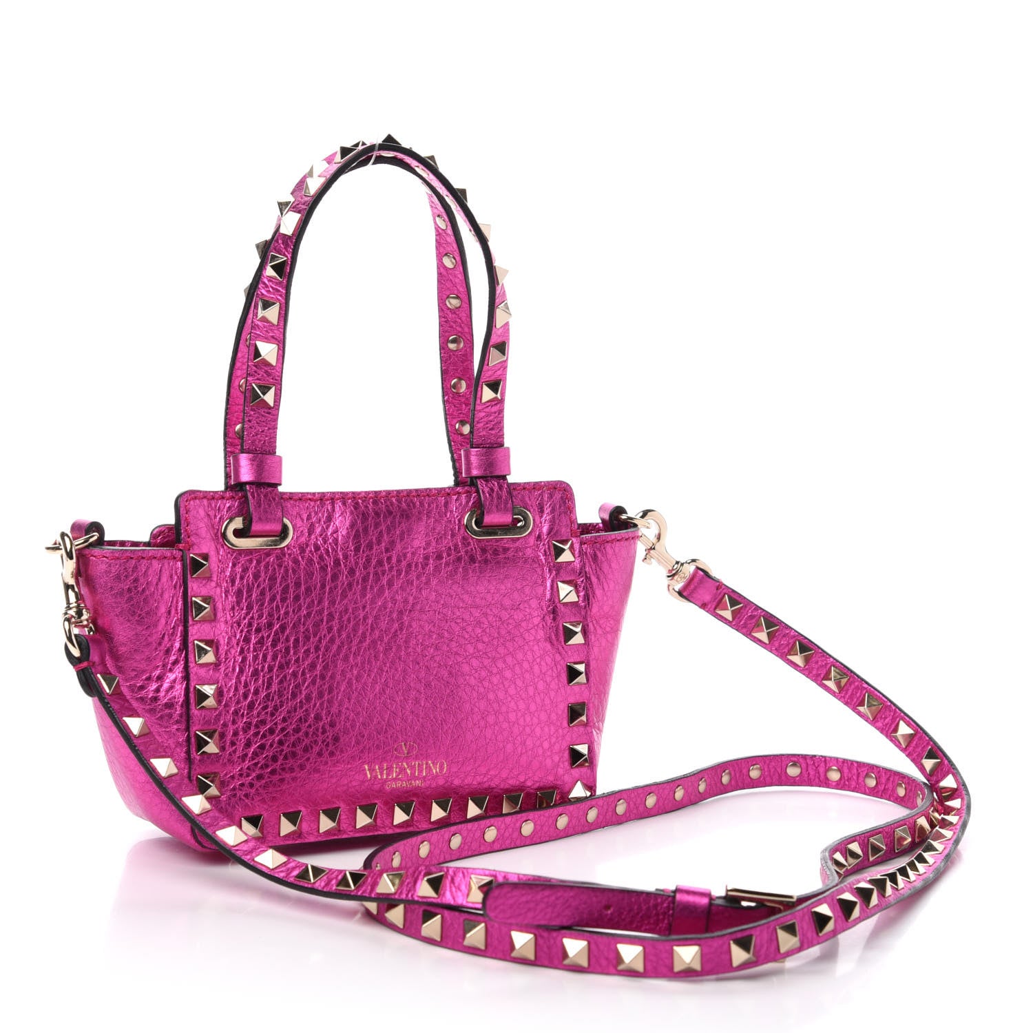 Valentino Garavani Metallic Pebbled Calfskin Micro Rockstud Tote Peony 4 of 14