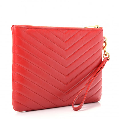 Saint Laurent Calfskin Matelasse Chevron Monogram A5 Wristlet Bandana Red 3 of 8