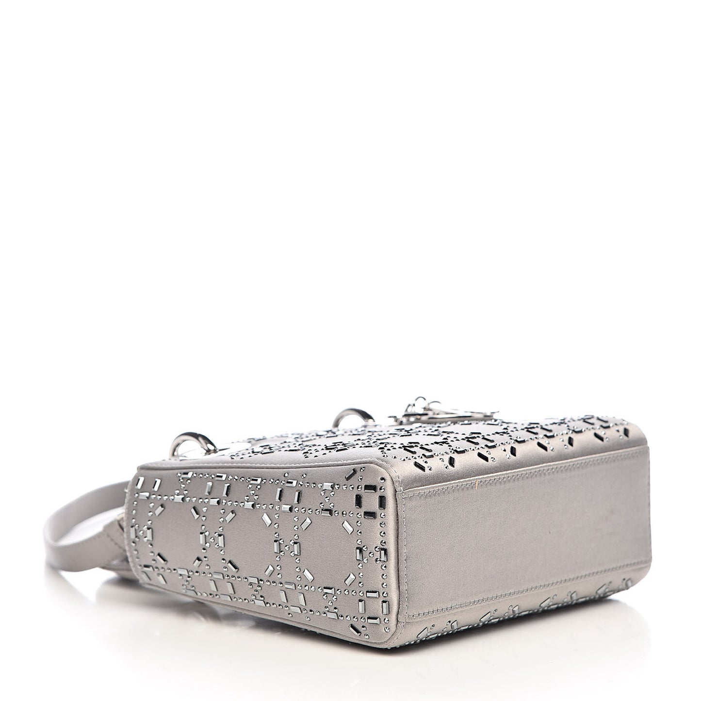 Satin Crystal Cannage Mini Lady Dior Gray