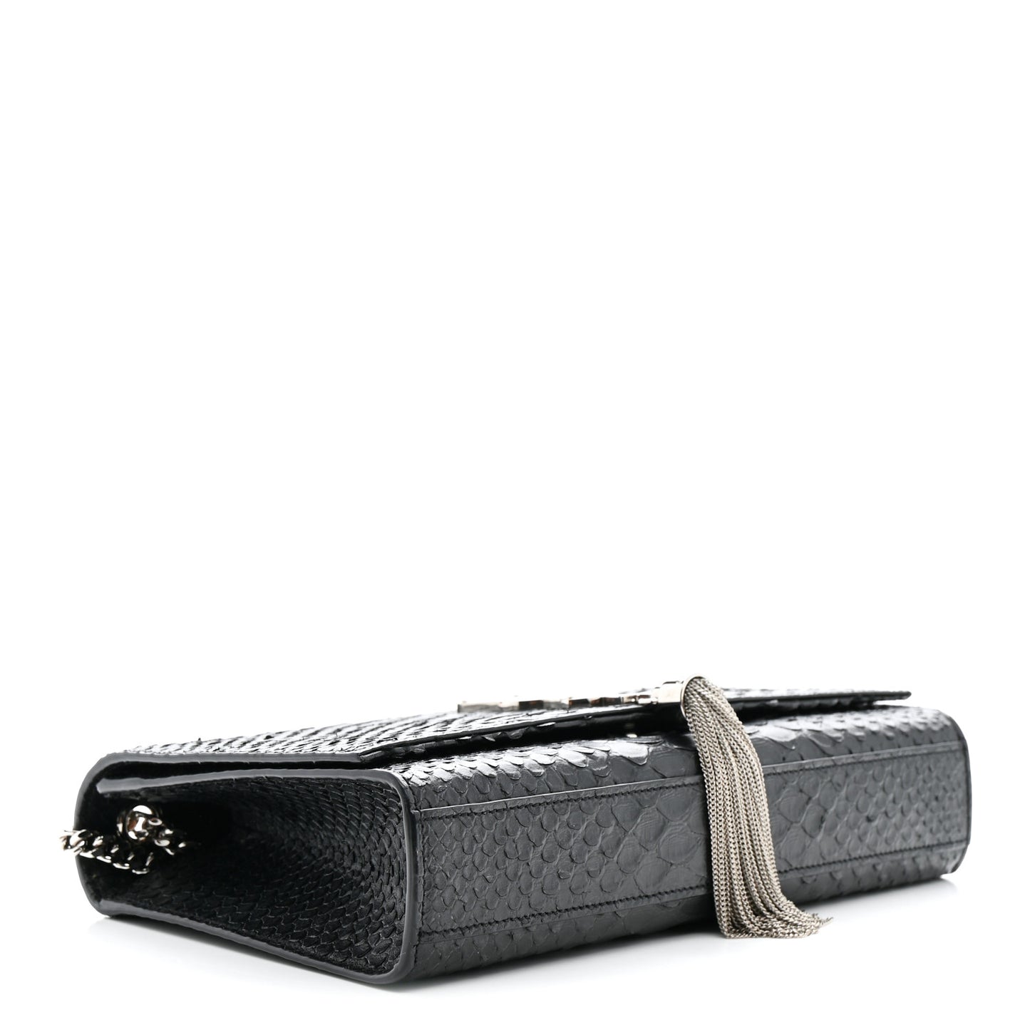 Snakeskin Medium Classic Monogram Kate Tassel Satchel Black