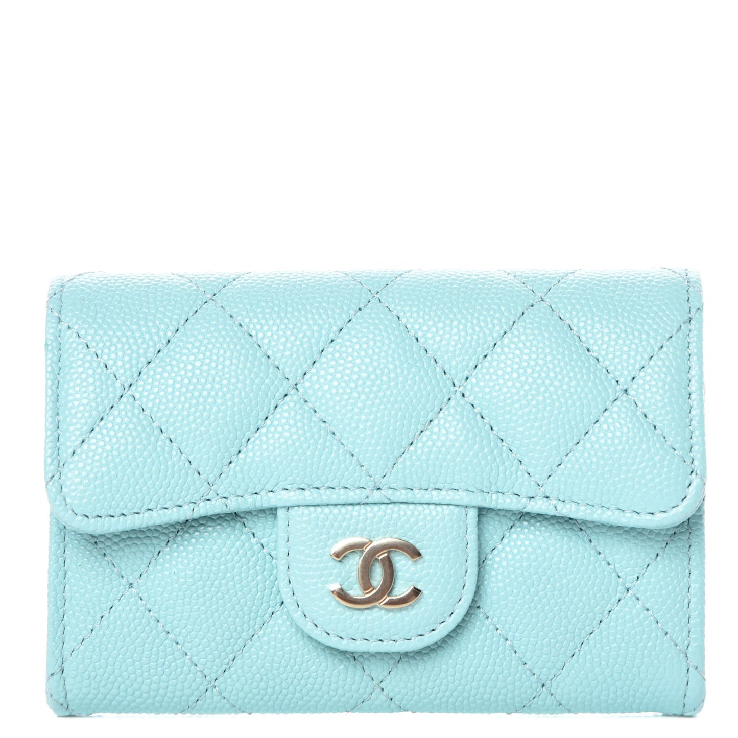 Caviar Quilted Card Holder Light Blue