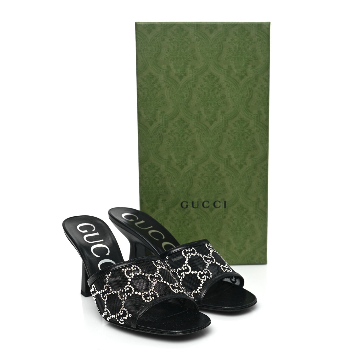 Gucci Tela Retino Nappa Crystal GG Monogram Square G 95mm Slide Sandals 38 Black 8 of 8