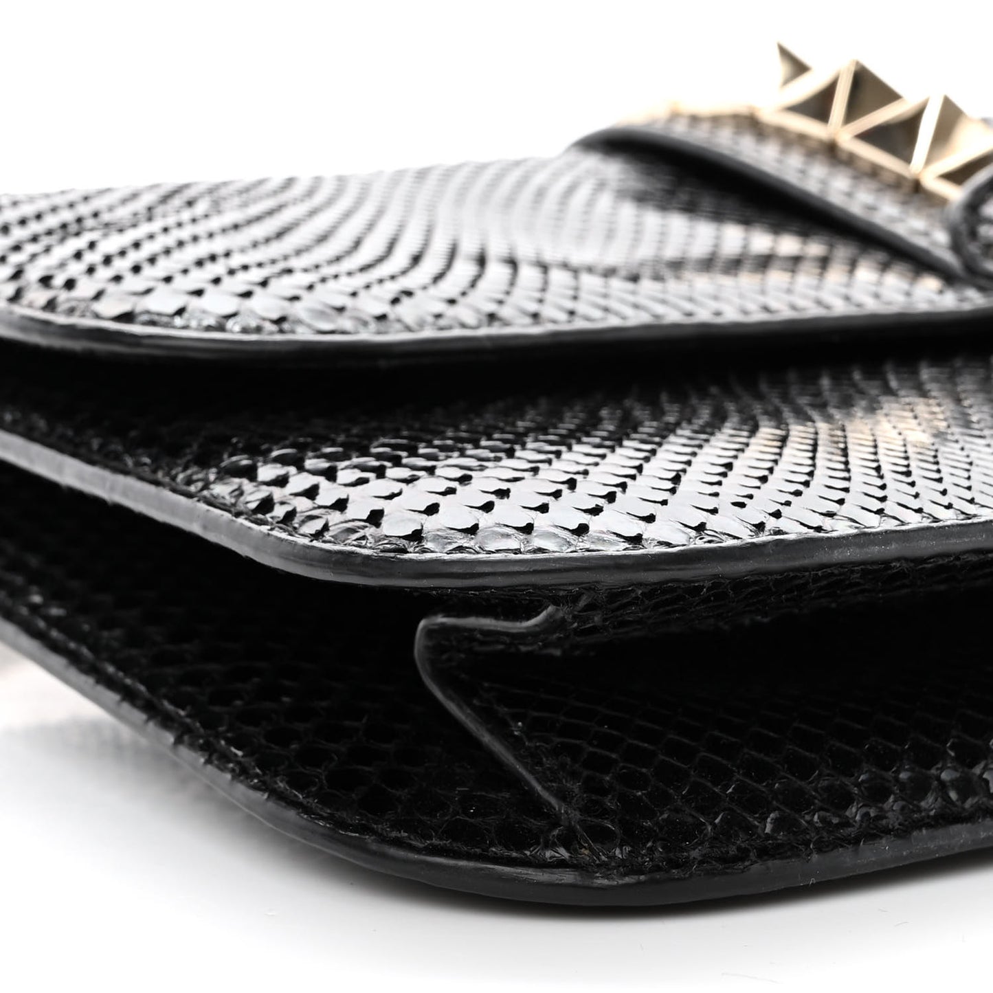 Snakeskin Medium Glam Lock Rockstud Flap Black