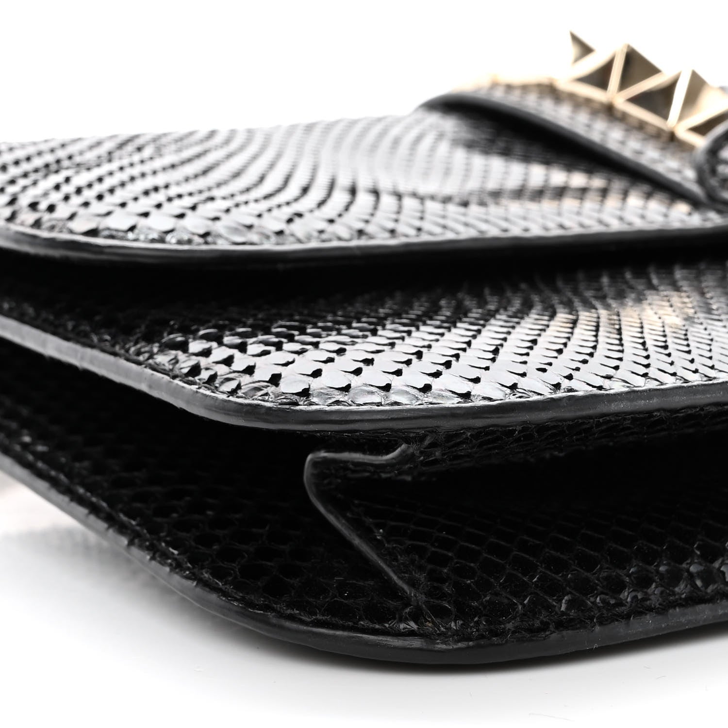 Valentino Garavani Snakeskin Medium Glam Lock Rockstud Flap Black 9 of 10