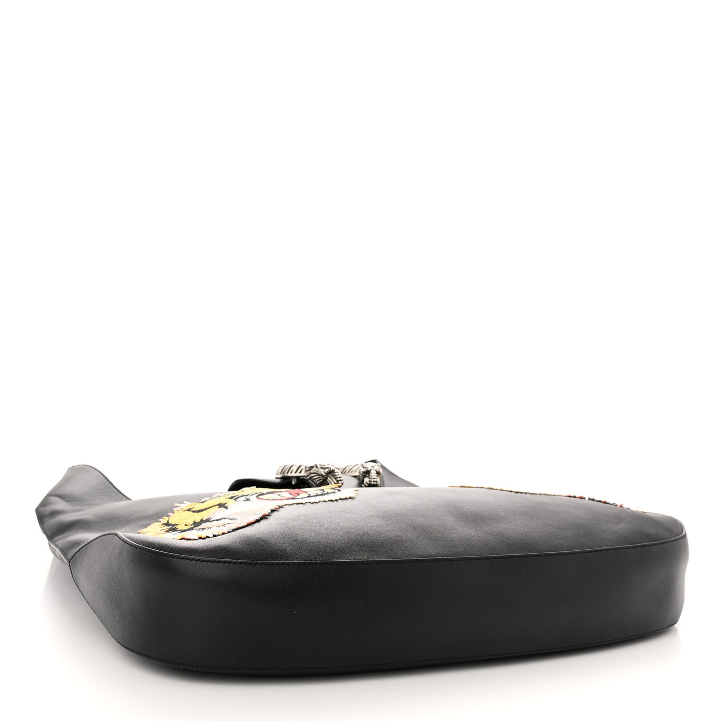 Calfskin Web Tiger Embroidered Large Dionysus Hobo Black