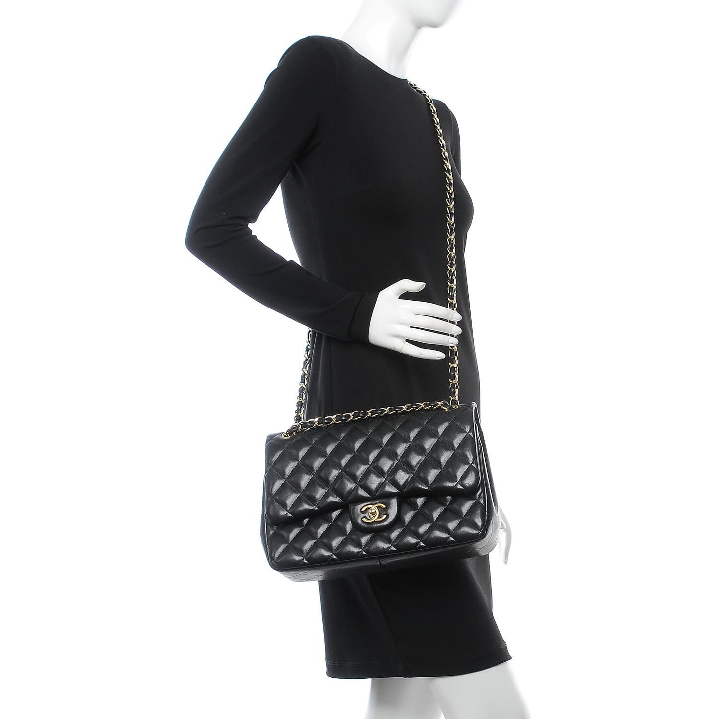 Lambskin Quilted Jumbo Double Flap Black