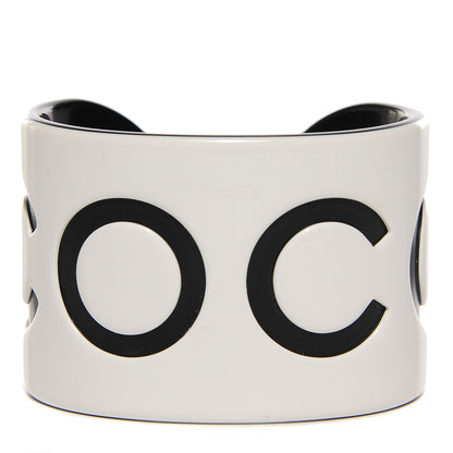 Chanel Resin Coco Wide Cuff White Black 1 of 4