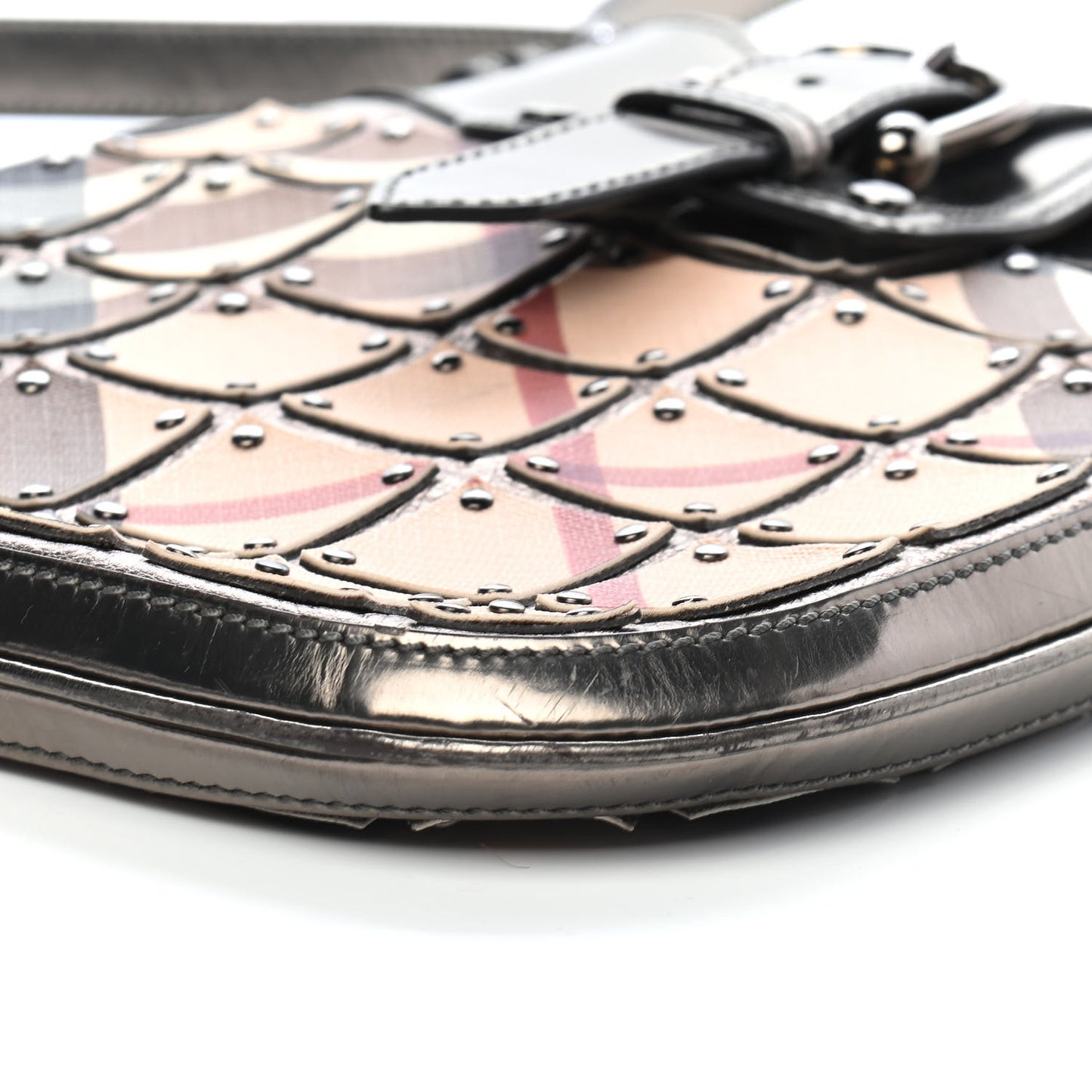 Metallic Patent Studded Nova Check Patchwork Crossbody Pewter