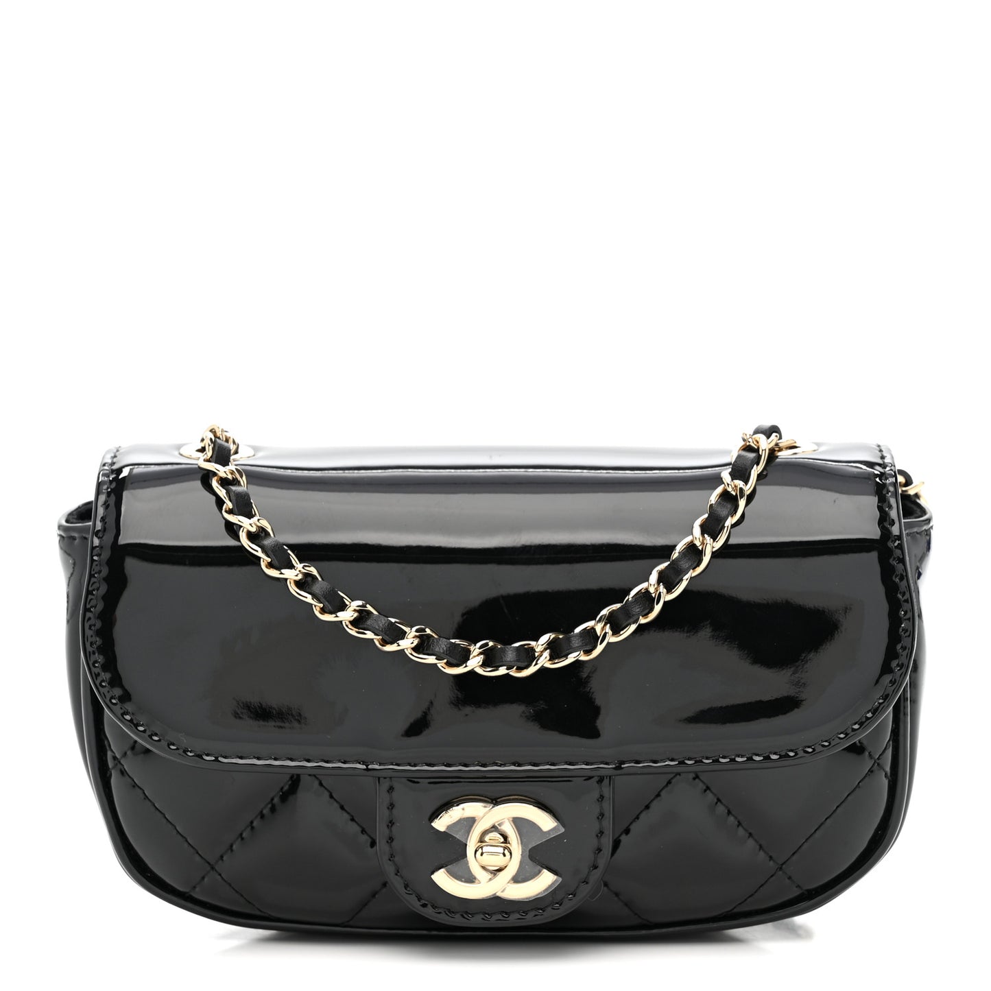 Patent Calfskin Quilted Mini Clutch Black