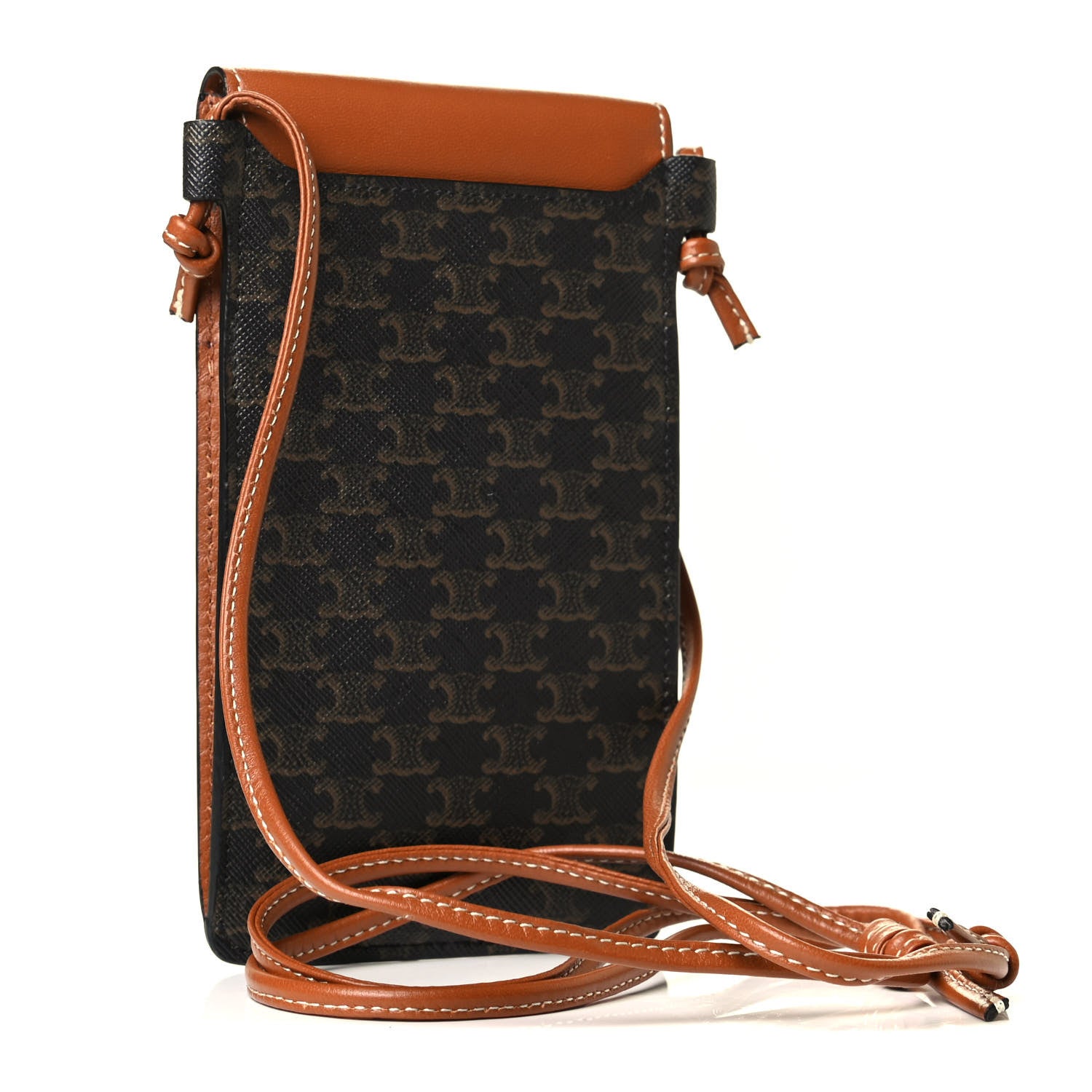 Celine Triomphe Canvas Lambskin Phone Pouch With Flap Tan 2 of 7