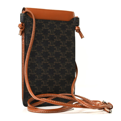 Celine Triomphe Canvas Lambskin Phone Pouch With Flap Tan 2 of 7