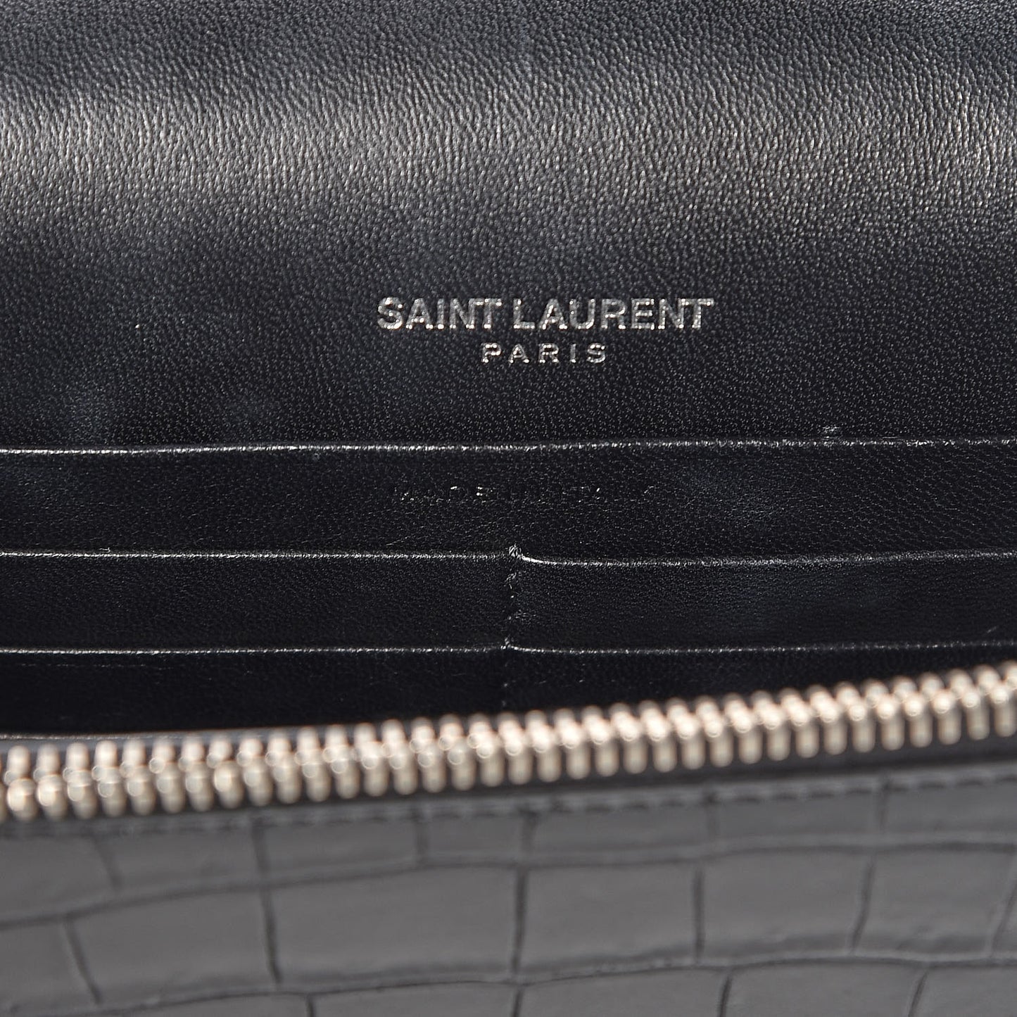 Calfskin Crocodile Embossed Kate Monogram Tassel Chain Wallet Black