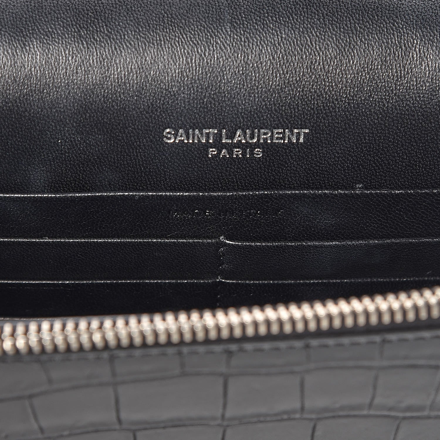 Saint Laurent Calfskin Crocodile Embossed Kate Monogram Tassel Chain Wallet Black 7 of 12