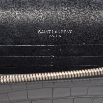 Saint Laurent Calfskin Crocodile Embossed Kate Monogram Tassel Chain Wallet Black 7 of 12