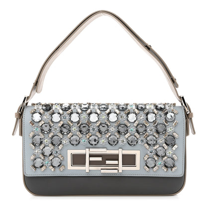 Fendi Vitello Dolce Crystal 3Baguette Shoulder Bag Blue Grey 1 of 13
