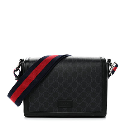 Gucci GG Supreme Monogram Appia Calfskin Web Crossbody Bag Black Grey 1 of 10