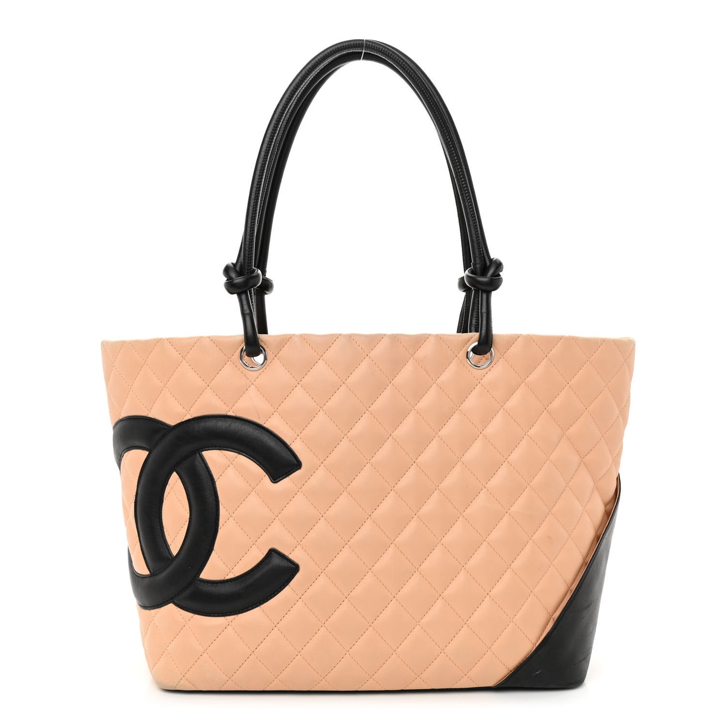 Calfskin Quilted Large Cambon Tote Beige Black