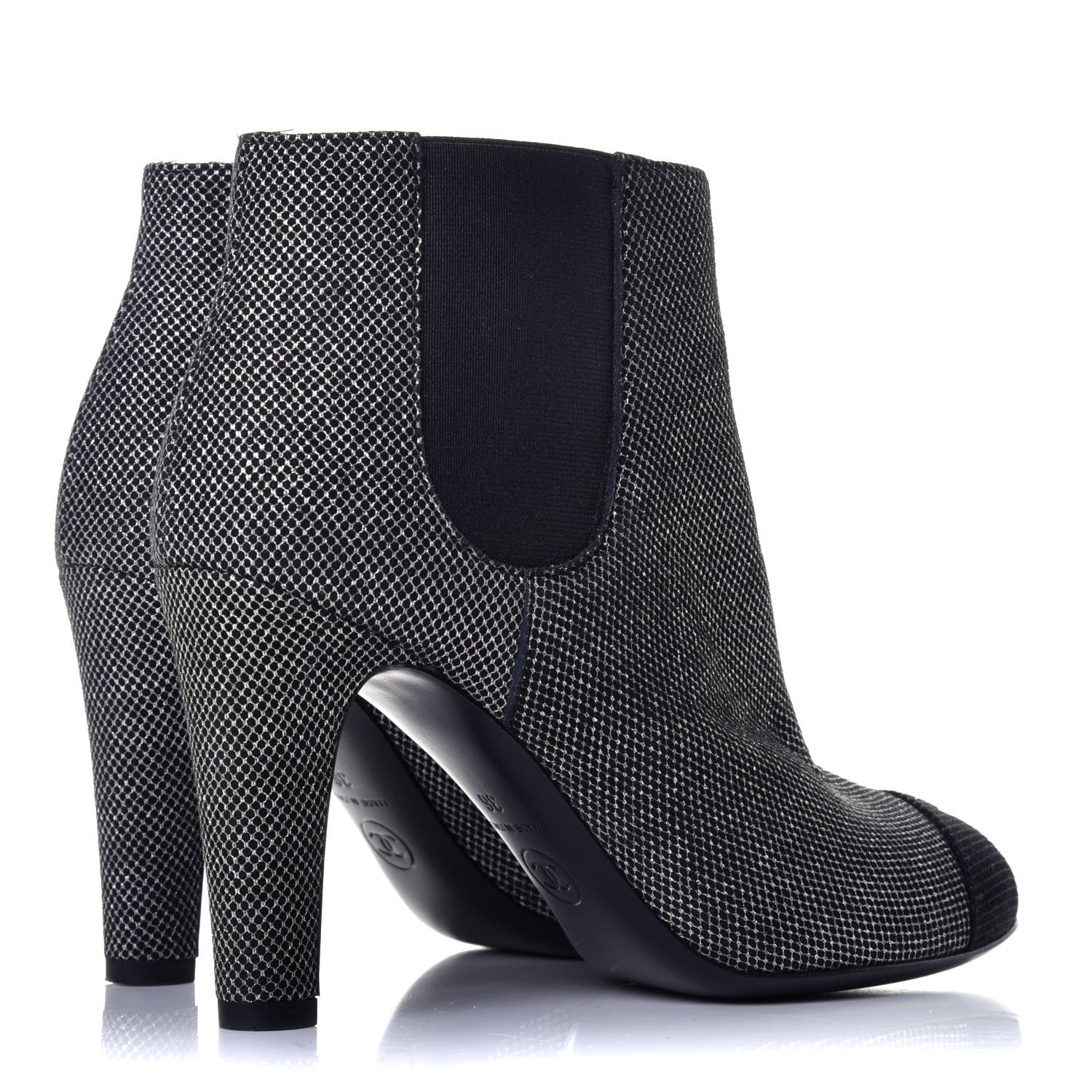 Chanel Mesh CC Cap Toe Ankle Boots 36 Argent Black 4 of 7