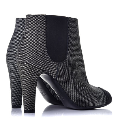 Chanel Mesh CC Cap Toe Ankle Boots 36 Argent Black 4 of 7