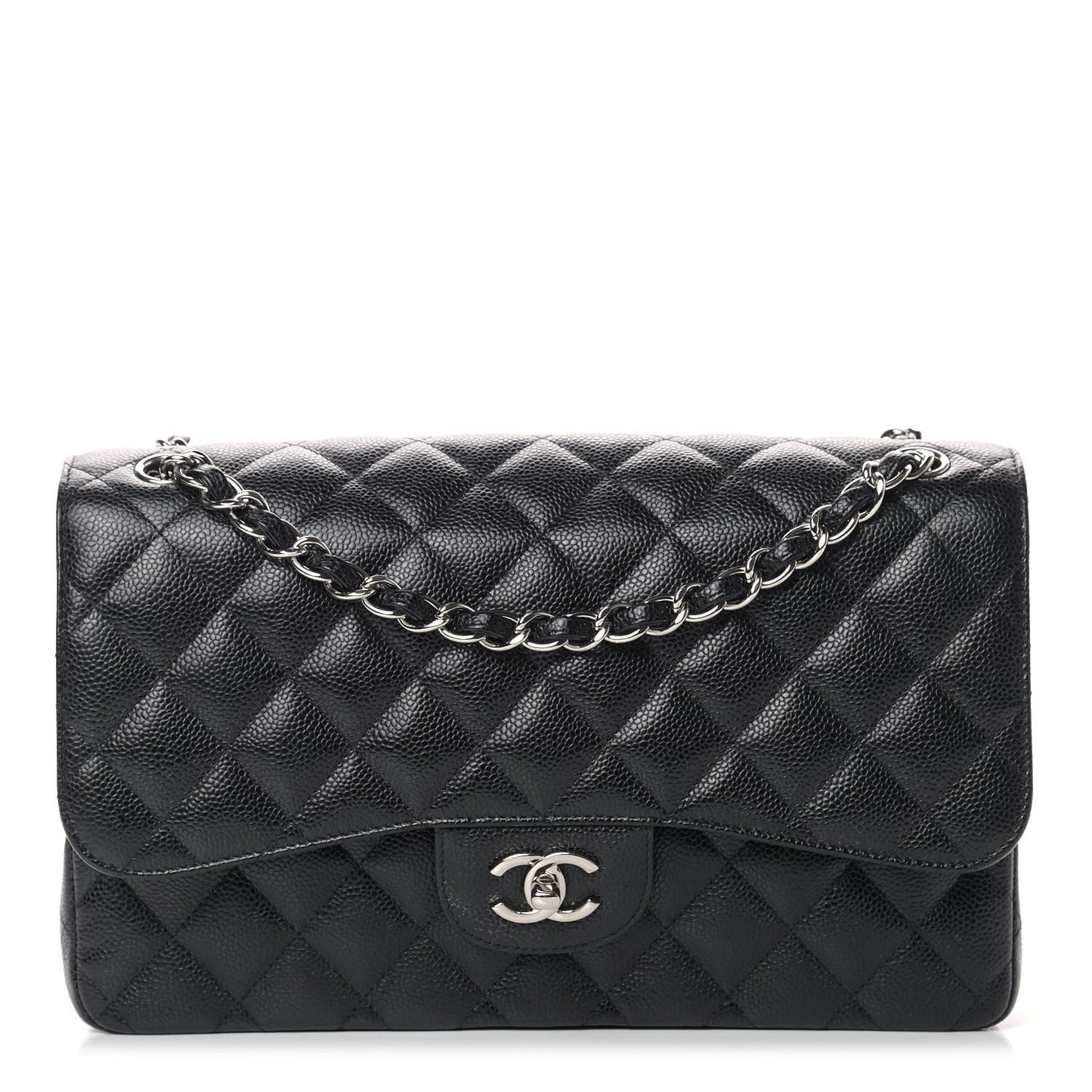 Caviar Quilted Jumbo Double Flap Black