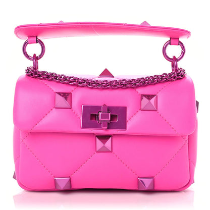 Valentino Garavani Nappa Lacquer Monochrome Small Roman Stud Shoulder Bag Pink PP 1 of 9