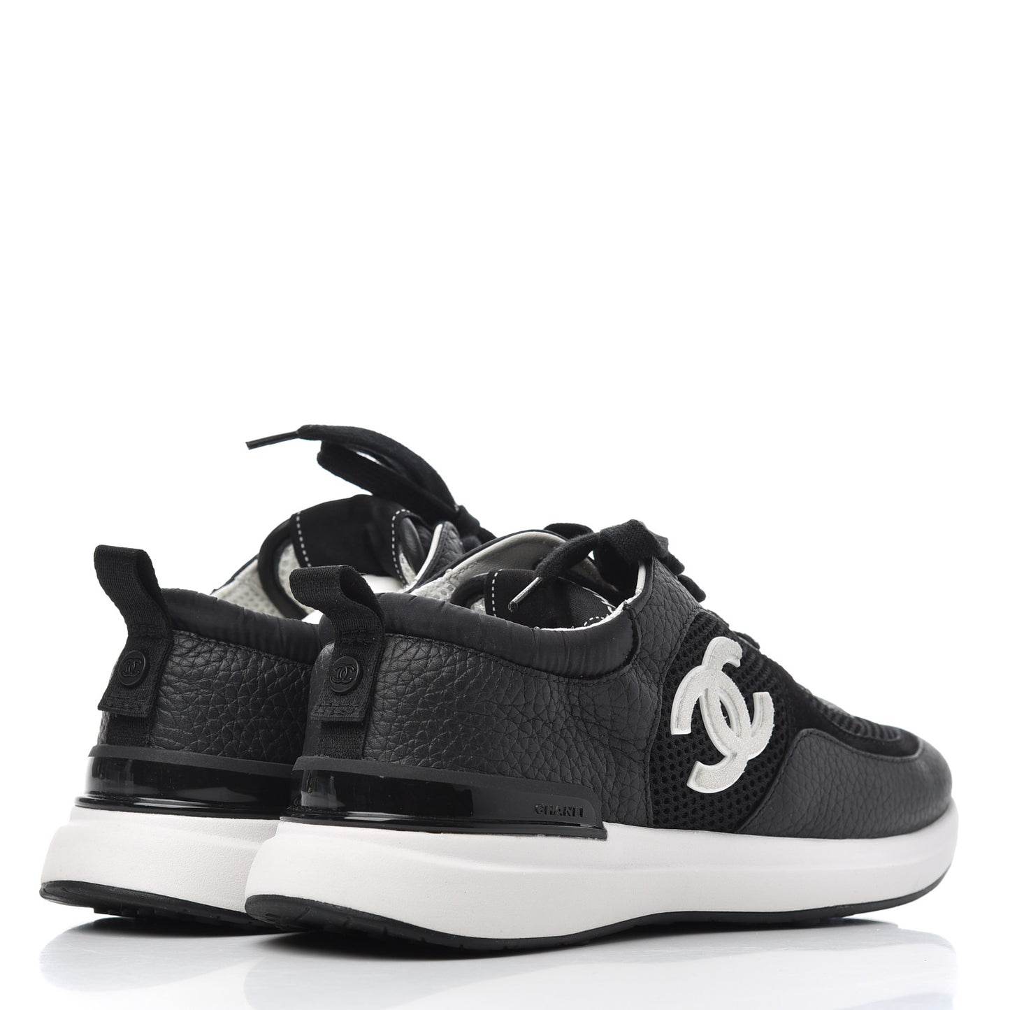 Calfskin Mesh Lycra Suede Womens Logo Sneakers 36.5 Black