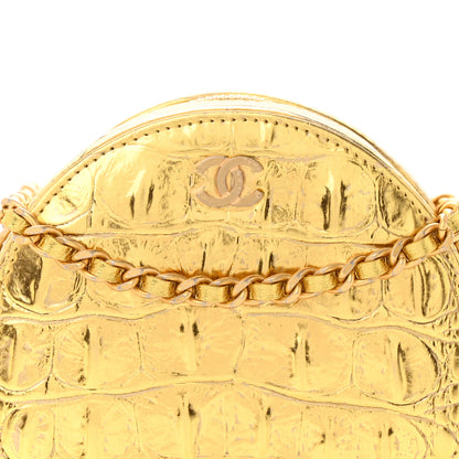 Chanel Metallic Calfskin Crocodile Embossed Cocodile Round Clutch with Chain Gold 8 of 12