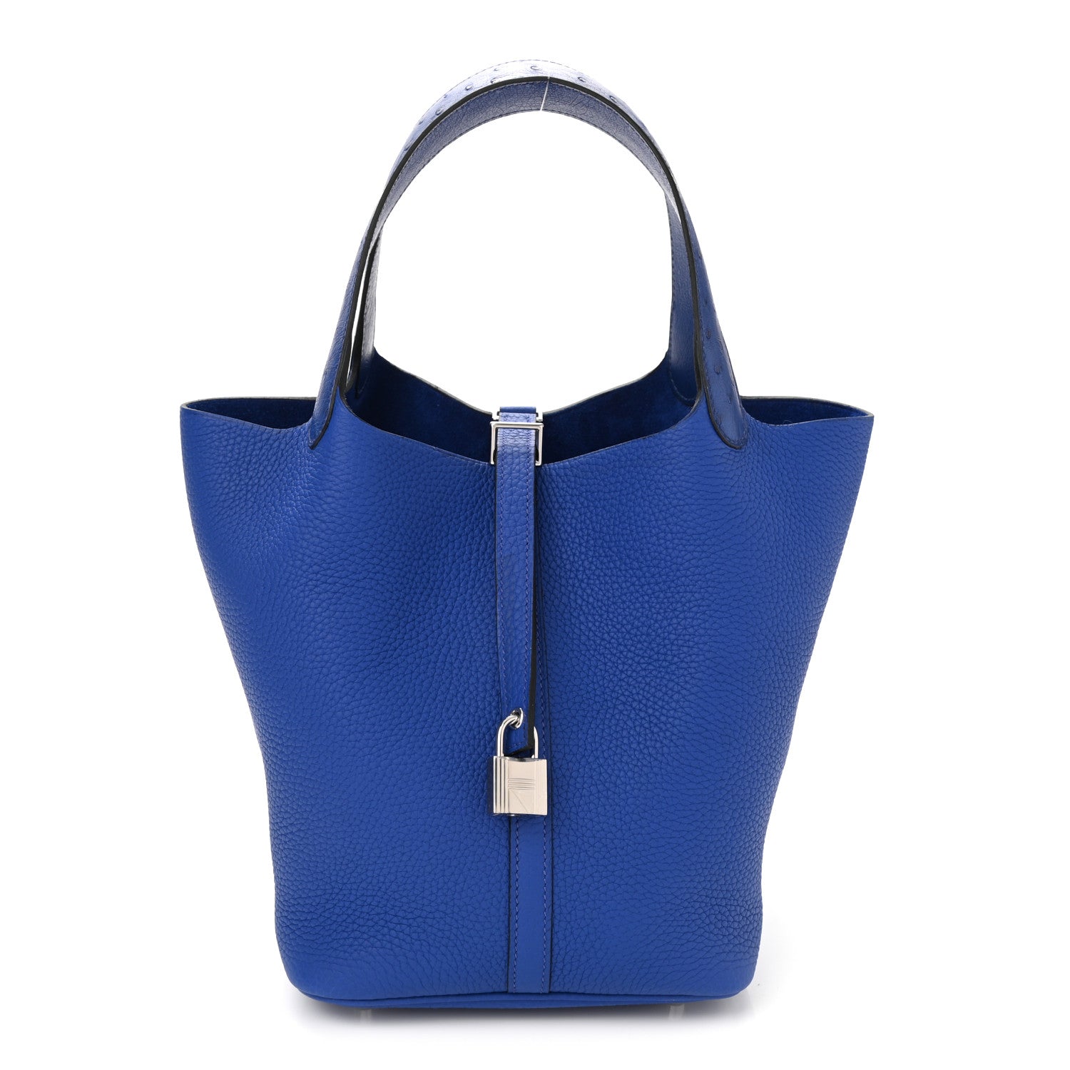 Hermes Taurillon Clemence Ostrich Touch Picotin Lock 22 Bleu Electrique 1 of 10