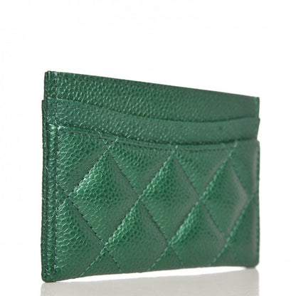 Chanel Metallic Caviar Quilted Card Holder Green 3 of 8
