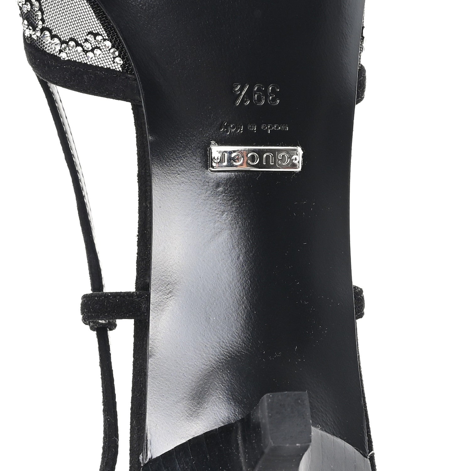 Gucci Tela Retino Kid Scamosciato Crystal GG Monogram Square G 35mm Slingback Pumps 39.5 Black 7 of 9