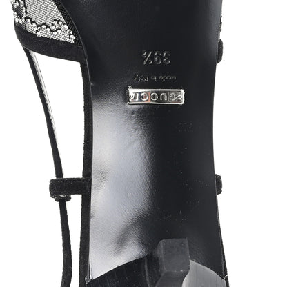 Gucci Tela Retino Kid Scamosciato Crystal GG Monogram Square G 35mm Slingback Pumps 39.5 Black 7 of 9