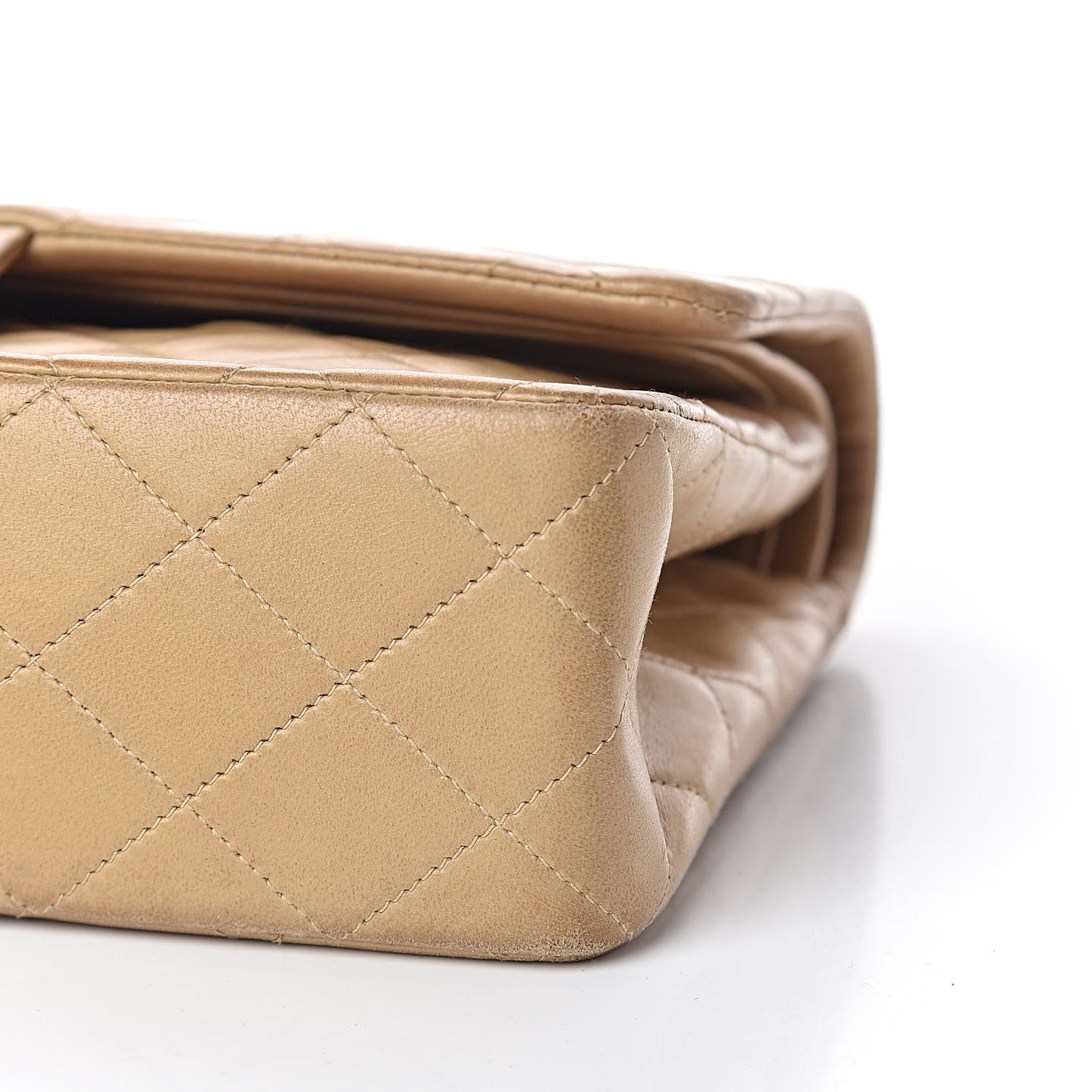 Lambskin Quilted Medium Double Flap Beige