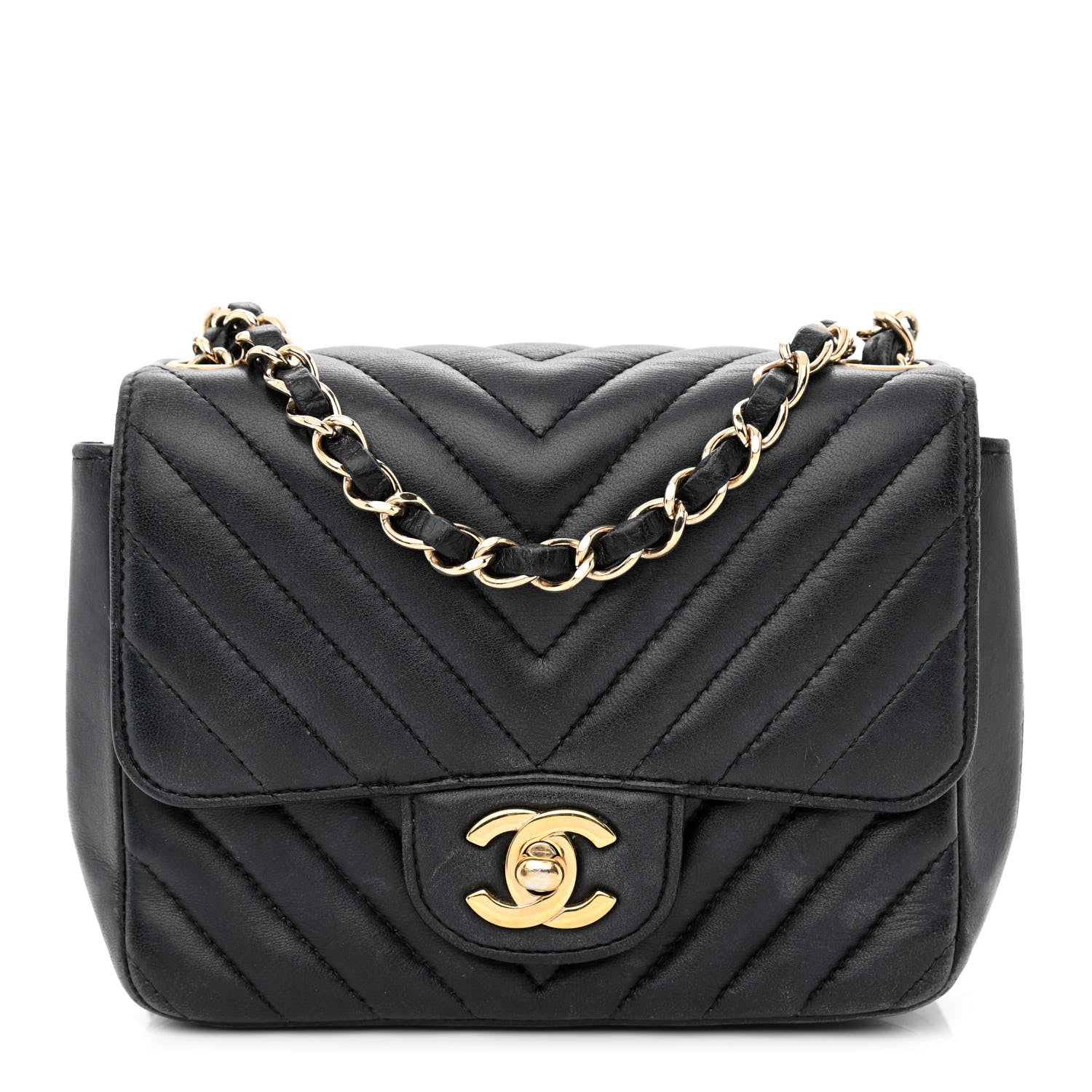 Chanel Lambskin Chevron Quilted Mini Square Flap Black 1 of 14