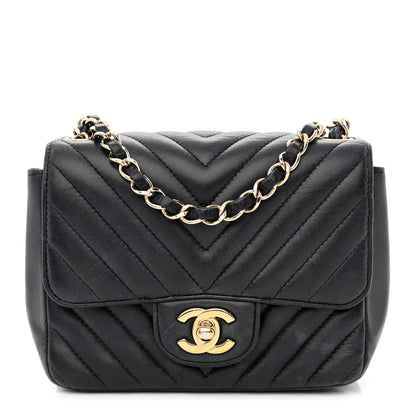 Chanel Lambskin Chevron Quilted Mini Square Flap Black 1 of 14