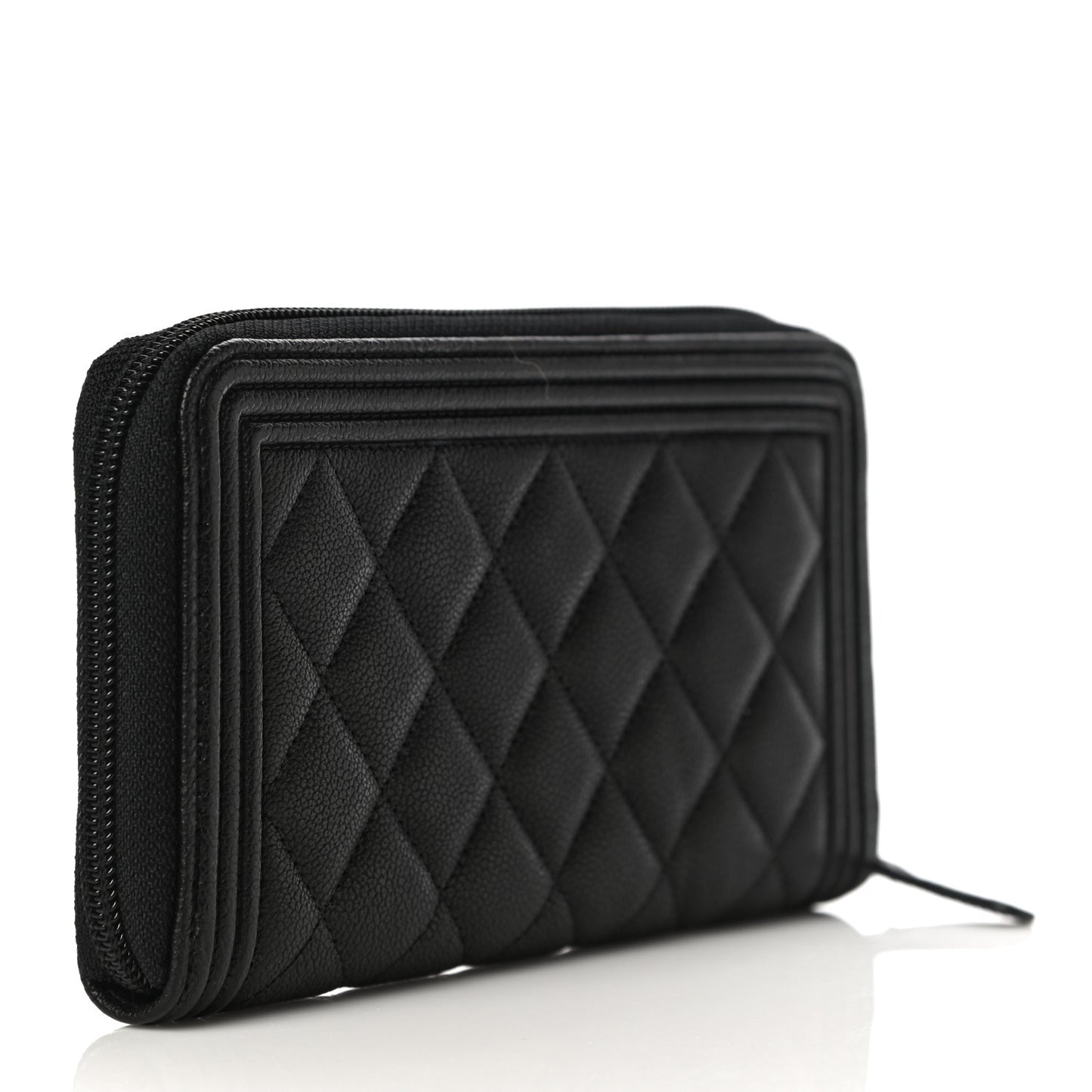 Caviar Quilted Boy Long Zip Around Wallet Black