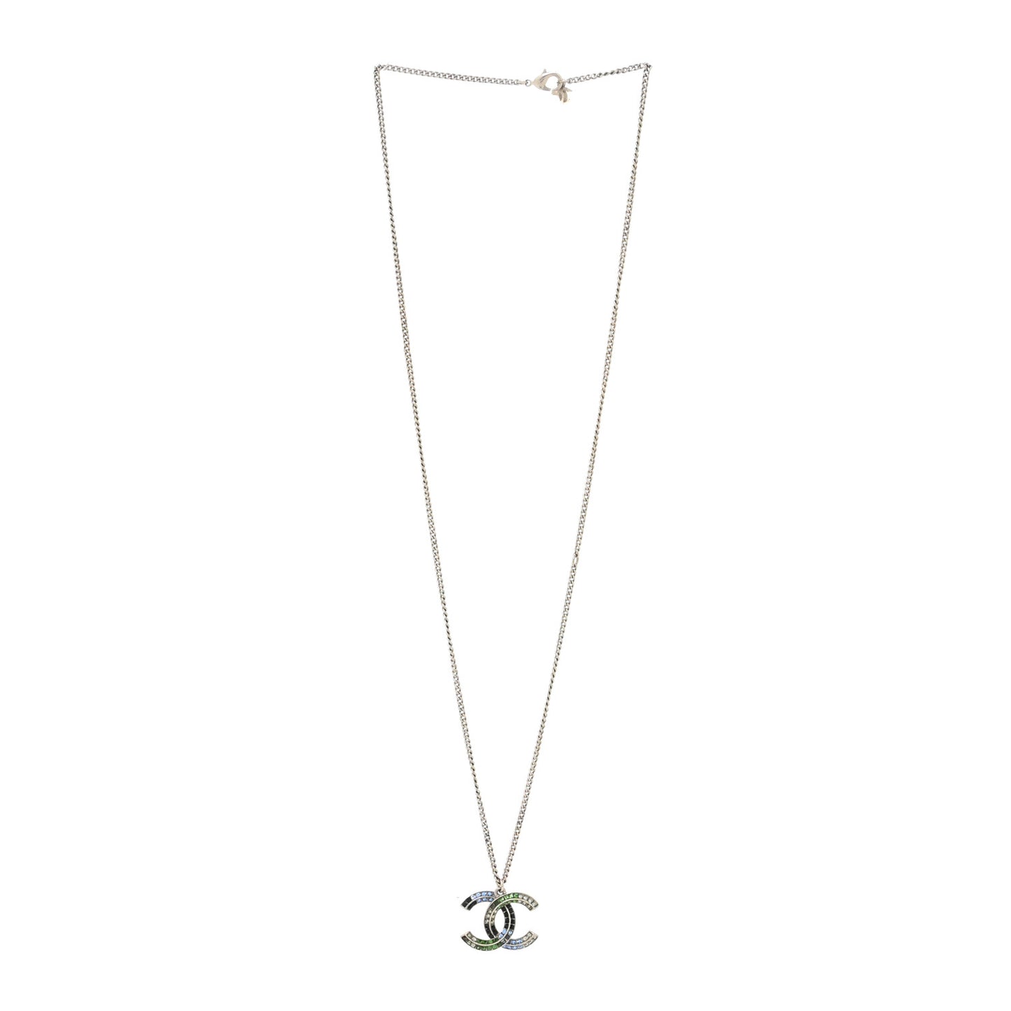 Crystal Baguette CC Necklace Silver Blue
