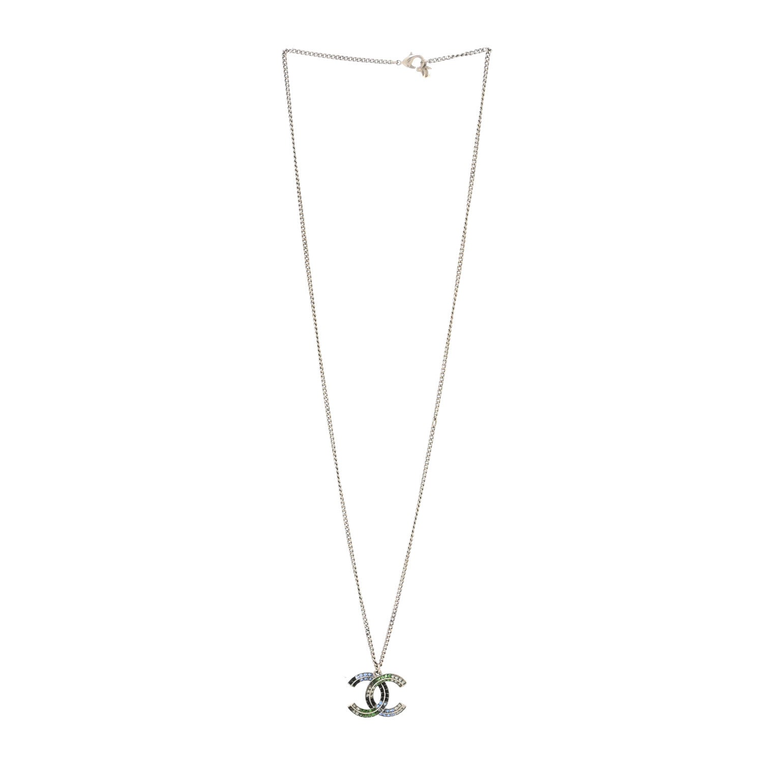 Chanel Crystal Baguette CC Necklace Silver Blue 2 of 3