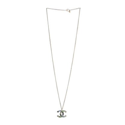Chanel Crystal Baguette CC Necklace Silver Blue 2 of 3