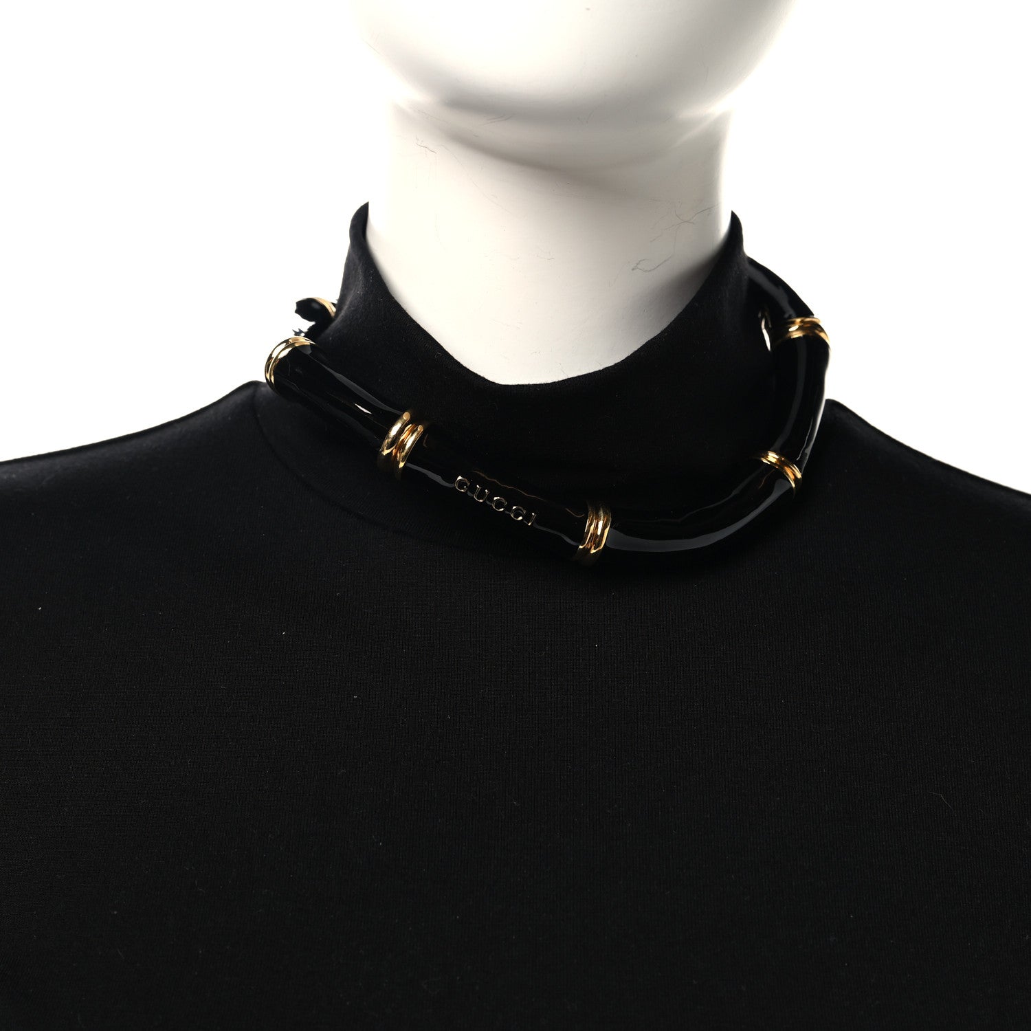 Gucci Metal Enamel Bamboo Choker Necklace Black 2 of 4