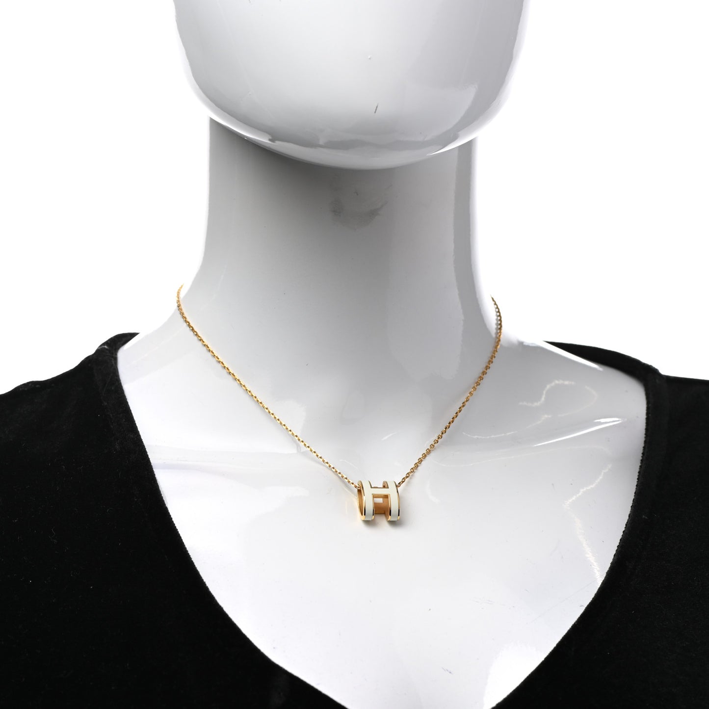 Lacquered Gold Pop H Pendant Necklace White