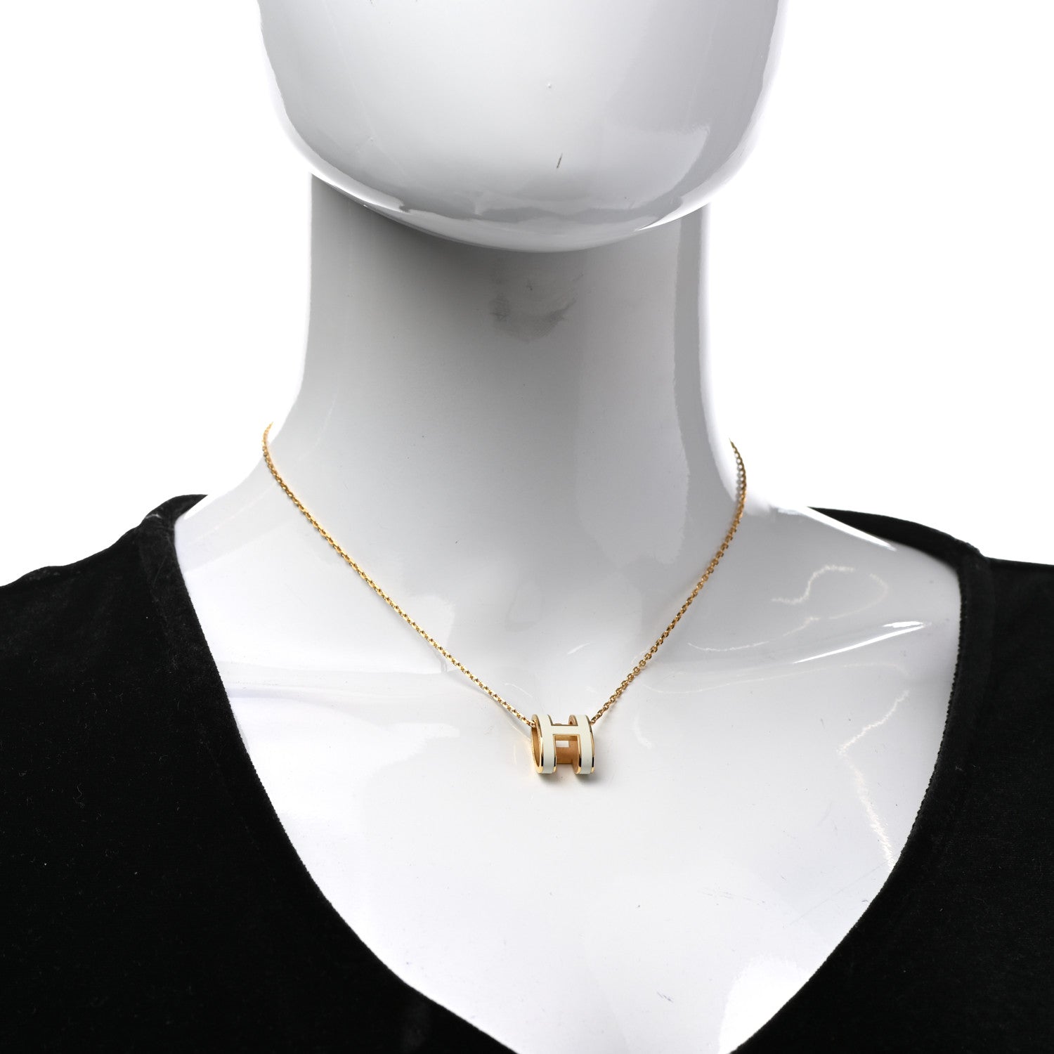 Hermes Lacquered Gold Pop H Pendant Necklace White 2 of 7