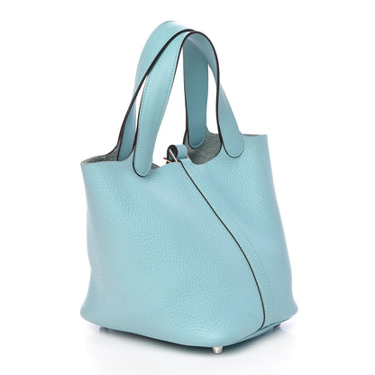 Hermes Taurillon Clemence Picotin Lock 18 PM Bleu Atoll 3 of 11