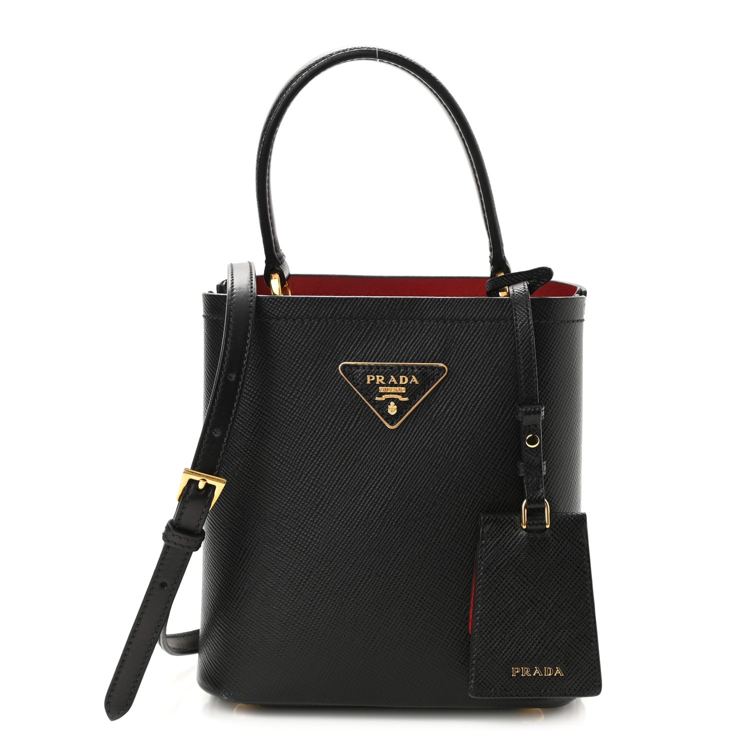 Prada Saffiano Cuir Small Panier Bucket Bag Black Fuoco 1 of 8