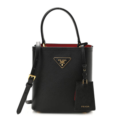 Prada Saffiano Cuir Small Panier Bucket Bag Black Fuoco 1 of 8