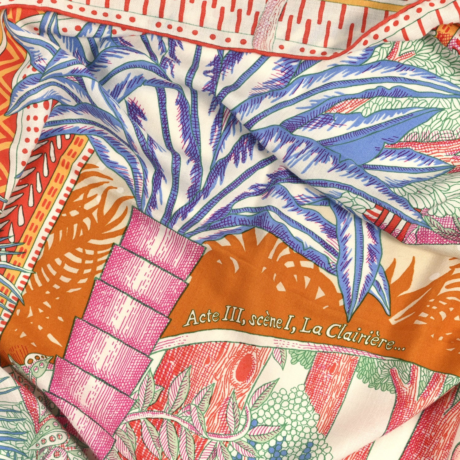 Hermes Cashmere Silk Acte III Scene I La Clairiere Shawl 140 White Rose Corail 3 of 4