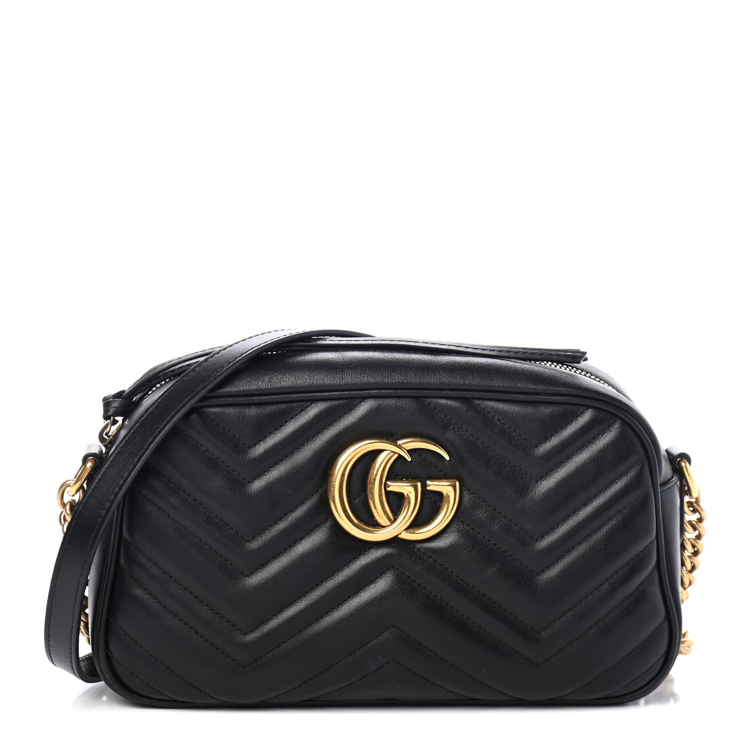 Gucci Calfskin Matelasse Small GG Marmont Chain Shoulder Bag Black 1 of 4