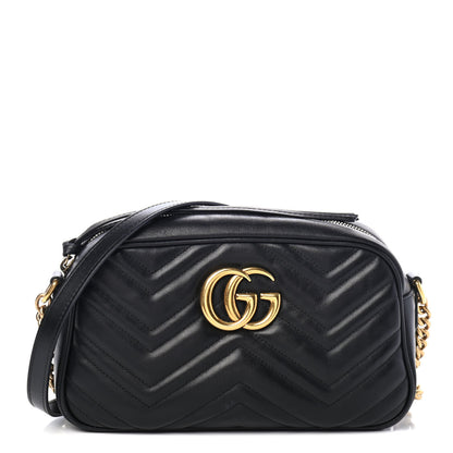 Gucci Calfskin Matelasse Small GG Marmont Chain Shoulder Bag Black 1 of 4