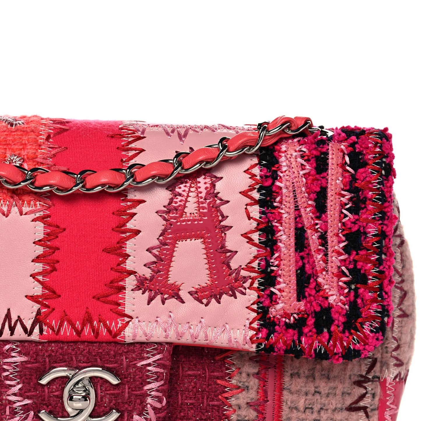 Tweed Patchwork Medium Single Flap Pink