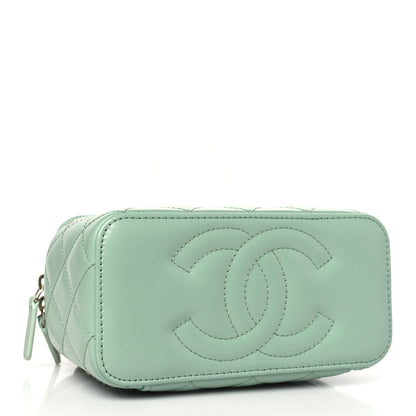 Chanel Shiny Calfskin Quilted Small Top Handle Vanity Case With Chain Light Green 4 of 12